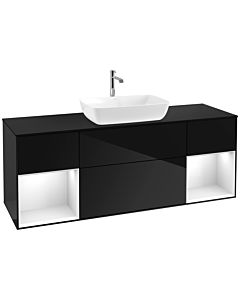 Villeroy und Boch Finion Villeroy und Boch F862GFPH 160cm, plaque de finition noir mat, étagères laqué blanc brillant, Glossy Black Lacquer