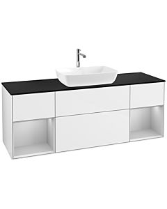 Villeroy und Boch Finion Villeroy und Boch F862GJGF 160cm, plaque de finition noir mat, étagères laqué gris clair mat, laqué blanc brillant