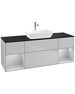 Villeroy und Boch Finion Villeroy und Boch F862GJGJ 160cm, plaque de finition noir mat, étagères laqué gris clair mat, gris clair mat