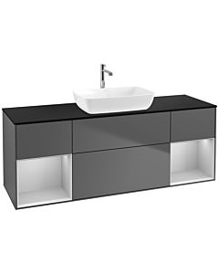Villeroy und Boch Finion Villeroy und Boch F862GJGK 160cm, plaque de finition noir mat, étagères laqué gris clair mat, anthracite mat