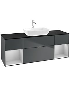 Villeroy und Boch Finion Villeroy und Boch F862GJHG 160cm, plaque de finition noir mat, étagères laqué gris clair mat, Midnight Blue Matt Lacquer