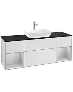 Villeroy und Boch Finion Waschtischunterschrank F862GJMT 160cm, Abdeckplatte black matt, Regale Light grey matt lacquer, White matt lacquer