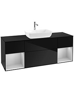 Villeroy und Boch Finion Villeroy und Boch F862GJPH 160cm, plaque de finition noir mat, étagères laqué gris clair mat, Glossy Black Lacquer