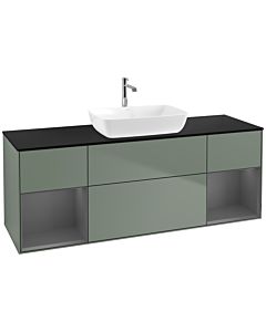 Villeroy und Boch Finion Villeroy und Boch F862GKGM 160cm, plaque de finition noir mat, étagères Laque anthracite mat, Olive Matt Lacquer