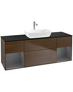 Villeroy und Boch Finion Villeroy und Boch F862GKGN 160cm, plaque de finition noir mat, étagères laqué anthracite mat, placage noyer