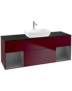 Villeroy und Boch Finion Waschtischunterschrank F862GKHB 160cm, Abdeckplatte black matt, Regale Anthracite matt lacquer, Peony Matt
