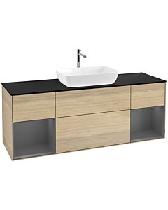 Villeroy und Boch Finion Waschtischunterschrank F862GKPC 160cm, Abdeckplatte black matt, Regale Anthracite matt lacquer, Oak Veneer