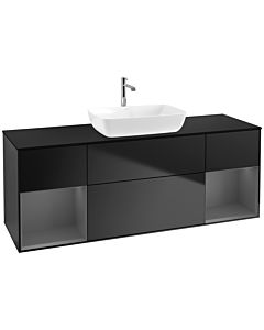Villeroy und Boch Finion Villeroy und Boch F862GKPD 160cm, plaque de finition noir mat, étagères laqué anthracite mat, laqué noir mat