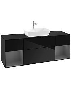 Villeroy und Boch Finion Villeroy und Boch F862GKPH 160cm, plaque de finition noir mat, étagères laqué anthracite mat, Glossy Black Lacquer