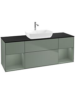 Villeroy und Boch Finion Villeroy und Boch F862GMGM 160cm, plaque de finition noir mat, étagères olive laqué mat, Olive Matt Lacquer