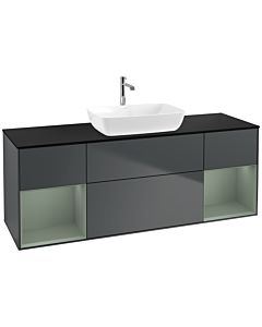 Villeroy und Boch Finion Waschtischunterschrank F862GMHG 160cm, Abdeckplatte black matt, Regale Olive matt lacquer, Midnight Blue Matt Lacquer