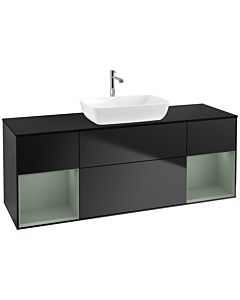 Villeroy und Boch Finion Waschtischunterschrank F862GMPD 160cm, Abdeckplatte black matt, Regale Olive matt lacquer, Black matt lacquer