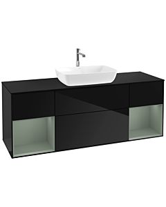 Villeroy und Boch Finion Villeroy und Boch F862GMPH 160cm, plaque de finition noir mat, étagères olive laqué mat, Glossy Black Lacquer