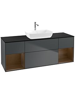 Villeroy und Boch Finion Villeroy und Boch F862GNHG 160cm, plaque de finition noir mat, étagères Walnut Veneer , Midnight Blue Matt Lacquer