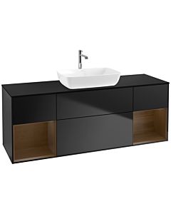 Villeroy und Boch Finion Waschtischunterschrank F862GNPD 160cm, Abdeckplatte black matt, Regale Walnut Veneer, Black matt lacquer