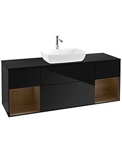 Villeroy und Boch Finion Villeroy und Boch F862GNPH 160cm, plaque de finition noir mat, étagères Walnut Veneer , Glossy Black Lacquer