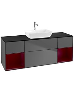 Villeroy und Boch Finion Waschtischunterschrank F862HBGK 160cm, Abdeckplatte black matt, Regale Peony matt lacquer, Anthracite matt
