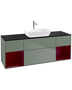 Villeroy und Boch Finion Waschtischunterschrank F862HBGM 160cm, Abdeckplatte black matt, Regale Peony matt lacquer, Olive Matt Lacquer