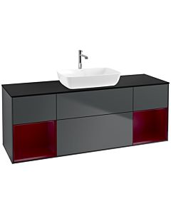 Villeroy und Boch Finion Waschtischunterschrank F862HBHG 160cm, Abdeckplatte black matt, Regale Peony matt lacquer, Midnight Blue Matt Lacquer