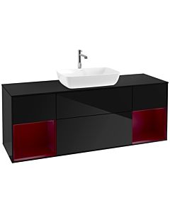 Villeroy und Boch Finion Waschtischunterschrank F862HBPH 160cm, Abdeckplatte black matt, Regale Peony matt lacquer, Glossy Black Lacquer