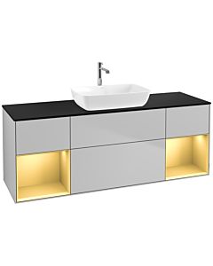 Villeroy und Boch Finion Waschtischunterschrank F862HFGJ 160cm, Abdeckplatte black matt, Regale Gold matt lacquer, Light grey matt