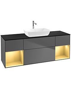 Villeroy und Boch Finion Waschtischunterschrank F862HFGK 160cm, Abdeckplatte black matt, Regale Gold matt lacquer, Anthracite matt