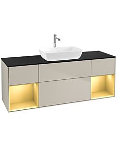 Villeroy und Boch Finion Waschtischunterschrank F862HFHH 160cm, Abdeckplatte black matt, Regale Gold matt lacquer, Sand Matt Lacquer