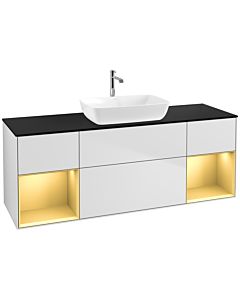 Villeroy und Boch Finion Villeroy und Boch F862HFMT 160cm, plaque de finition noir mat, étagères laqué mat doré, laqué mat blanc