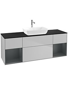 Villeroy und Boch Finion Waschtischunterschrank F862HGGJ 160cm, Abdeckplatte black matt, Regale Midnight matt lacquer, Light grey matt