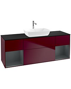 Villeroy und Boch Finion Villeroy und Boch F862HGHB 160cm, plaque de finition noir mat, étagères Laque mat minuit, Peony Matt