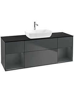 Villeroy und Boch Finion Waschtischunterschrank F862HGHG 160cm, Abdeckplatte black matt, Regale Midnight matt lacquer, Midnight Blue Matt Lacquer
