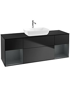 Villeroy und Boch Finion Waschtischunterschrank F862HGPD 160cm, Abdeckplatte black matt, Regale Midnight matt lacquer, Black matt lacquer