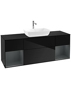 Villeroy und Boch Finion Villeroy und Boch F862HGPH 160cm, plaque de finition noir mat, étagères laqué mat minuit, Glossy Black Lacquer