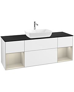 Villeroy und Boch Finion Villeroy und Boch F862HHGF 160cm, plaque de finition noir mat, étagères laqué sable mat, laqué blanc brillant