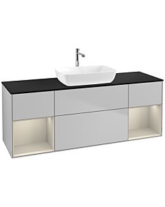 Villeroy und Boch Finion Villeroy und Boch F862HHGJ 160cm, plaque de finition noir mat, étagères laqué sable sable, gris clair mat