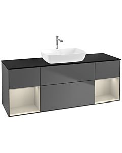 Villeroy und Boch Finion Waschtischunterschrank F862HHGK 160cm, Abdeckplatte black matt, Regale sand matt lacquer, Anthracite matt