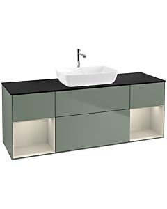 Villeroy und Boch Finion Waschtischunterschrank F862HHGM 160cm, Abdeckplatte black matt, Regale sand matt lacquer, Olive Matt Lacquer