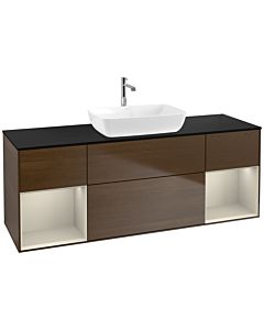 Villeroy und Boch Finion Villeroy und Boch F862HHGN 160cm, plaque de finition noir mat, étagères laqué sable sable, placage noyer