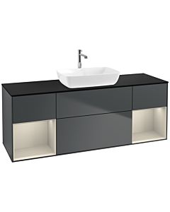 Villeroy und Boch Finion Waschtischunterschrank F862HHHG 160cm, Abdeckplatte black matt, Regale sand matt lacquer, Midnight Blue Matt Lacquer