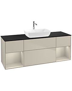 Villeroy und Boch Finion Waschtischunterschrank F862HHHH 160cm, Abdeckplatte black matt, Regale sand matt lacquer, Sand Matt Lacquer