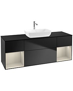 Villeroy und Boch Finion Villeroy und Boch F862HHPD 160cm, plaque de finition noir mat, étagères laqué sable mat, laqué noir mat