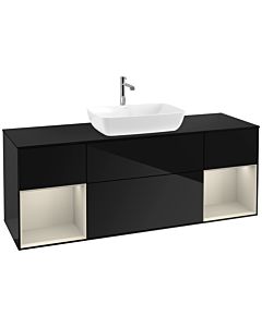 Villeroy und Boch Finion Villeroy und Boch F862HHPH 160cm, plaque de finition noir mat, étagères laqué sable sable, Glossy Black Lacquer