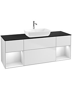 Villeroy und Boch Finion Villeroy und Boch F862MTMT 160cm, plaque de finition noir mat, étagères laqué blanc mat, laqué blanc mat