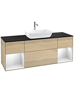 Villeroy und Boch Finion Waschtischunterschrank F862MTPC 160cm, Abdeckplatte black matt, Regale White matt lacquer, Oak Veneer