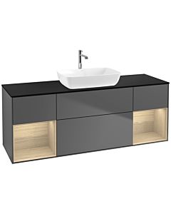 Villeroy und Boch Finion Waschtischunterschrank F862PCGK 160cm, Abdeckplatte black matt, Regale Oak Veneer, Anthracite matt