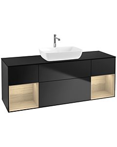 Villeroy und Boch Finion Waschtischunterschrank F862PCPD 160cm, Abdeckplatte black matt, Regale Oak Veneer, Black matt lacquer