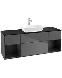 Villeroy und Boch Finion Waschtischunterschrank F862PDGK 160cm, Abdeckplatte black matt, Regale Black matt lacquer, Anthracite matt