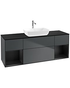 Villeroy und Boch Finion Waschtischunterschrank F862PDHG 160cm, Abdeckplatte black matt, Regale Black matt lacquer, Midnight Blue Matt Lacquer