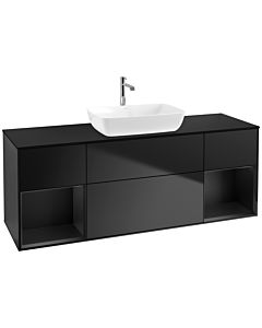 Villeroy und Boch Finion Villeroy und Boch F862PDPD 160cm, plaque de finition noir mat, étagères laqué noir mat, laqué noir mat