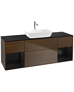 Villeroy und Boch Finion Villeroy und Boch F862PHGN 160cm, plaque de finition noir mat, étagères laqué noir brillant, placage noyer